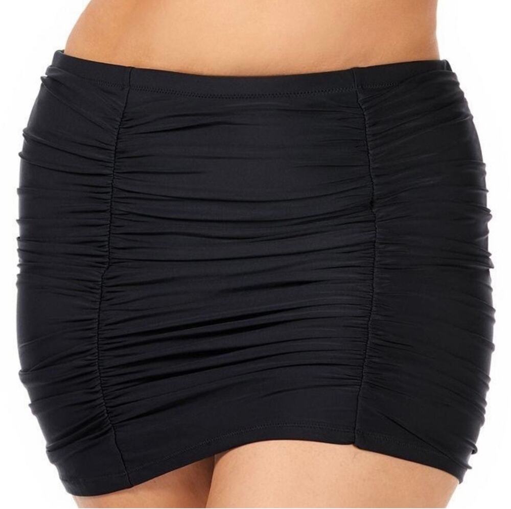 Raisins Marrakesha Black Ruched Bikini Swim Skirt with Bottoms 14W NWOT